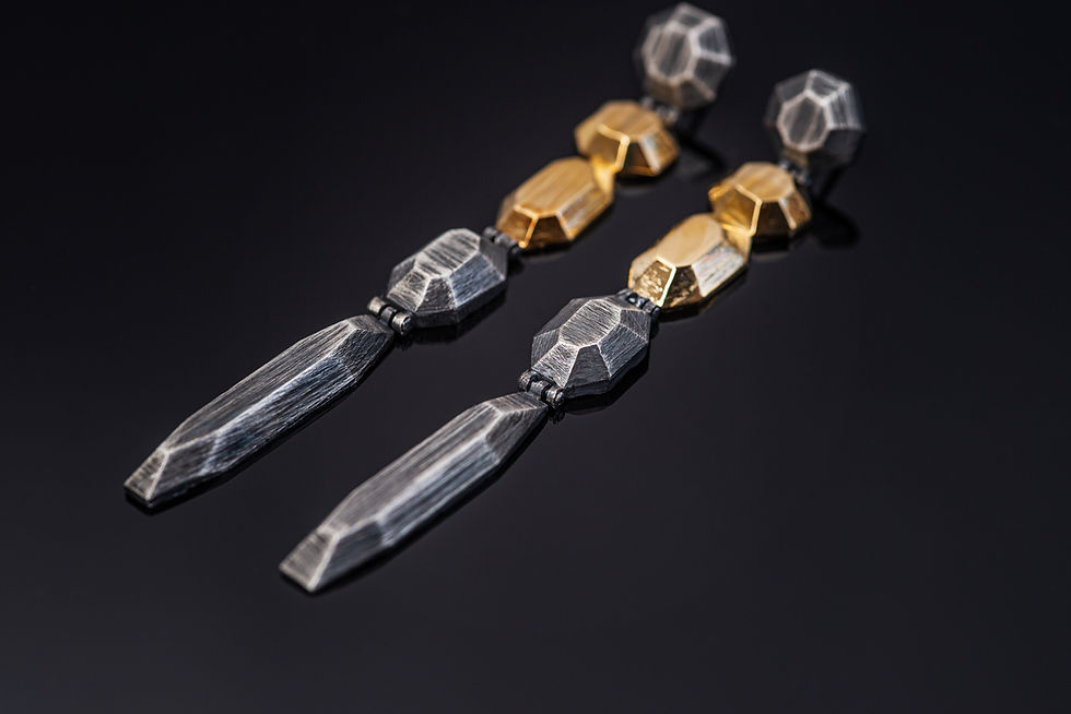 Thumbnail: Solid Silver and 14k Gold Drop Earrings