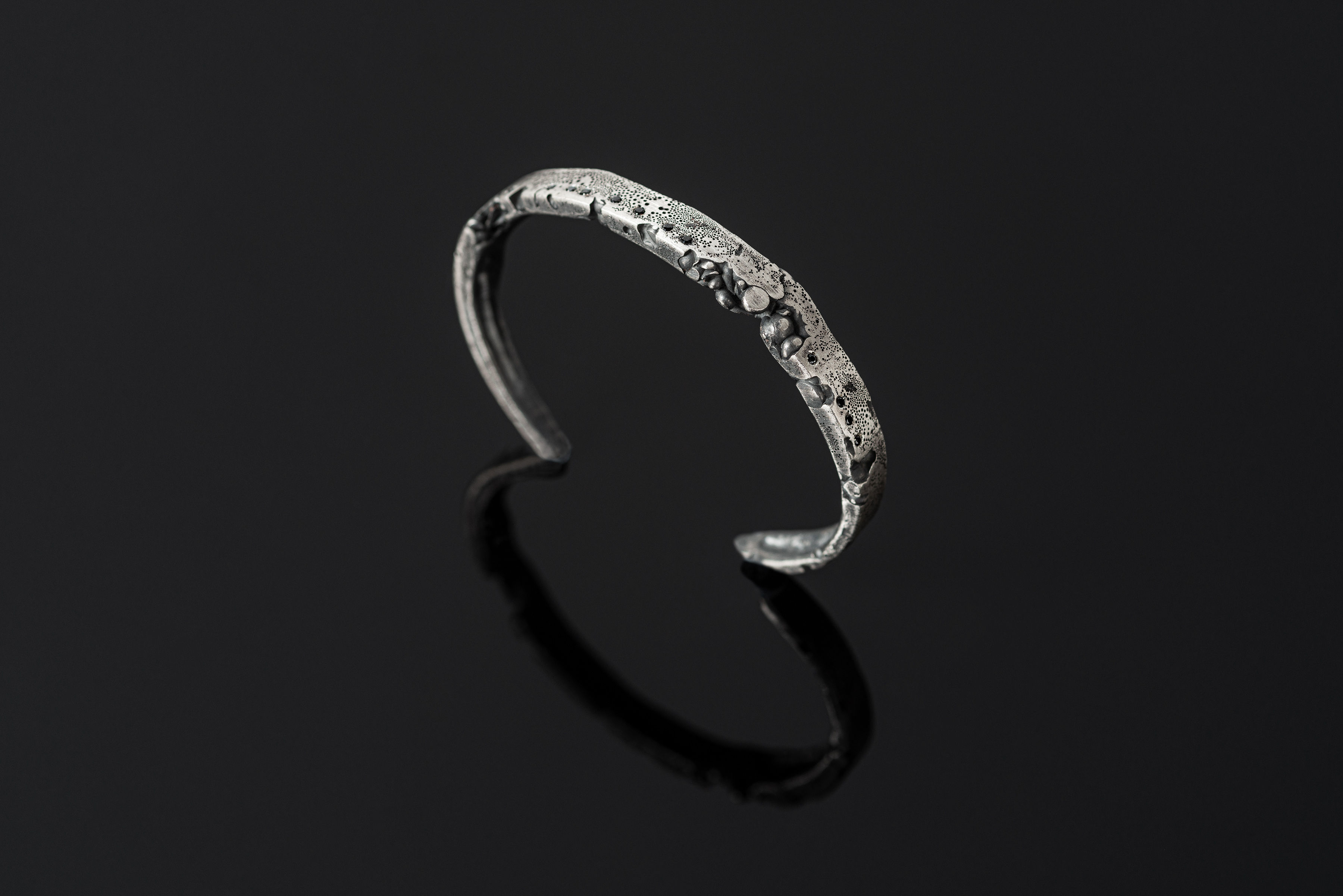 Men's Silver and Black Diamonds Cuff Bracelet