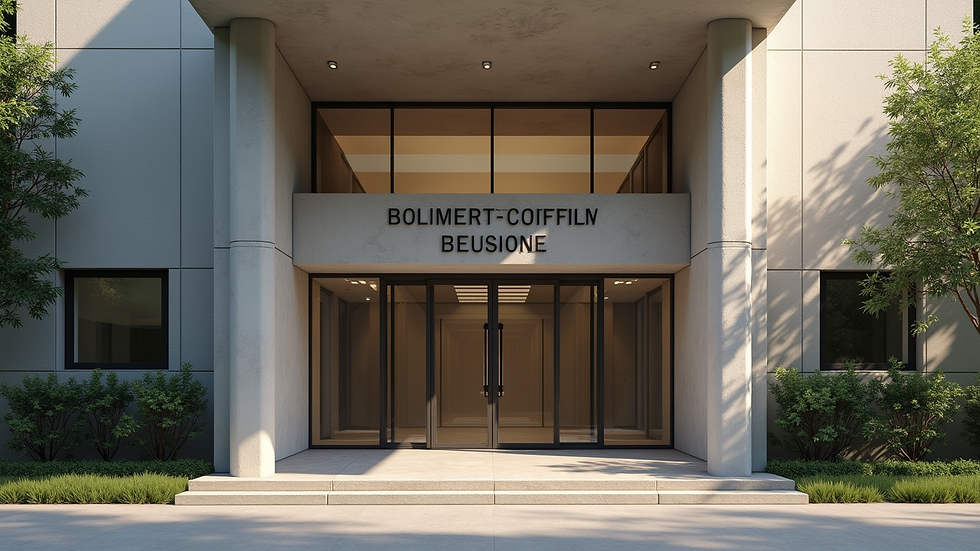 High angle view of a county tax office building entrance