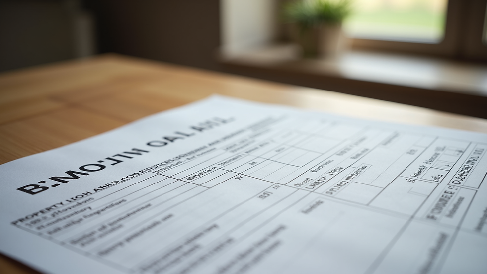 Eye-level view of a property tax bill on a wooden table