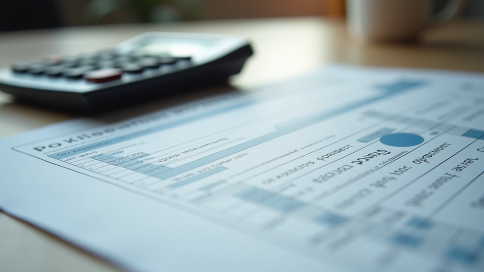 Close-up view of financial documents and calculator on a desk