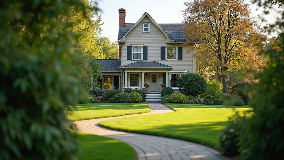 Eye-level view of a suburban home with a well-maintained garden