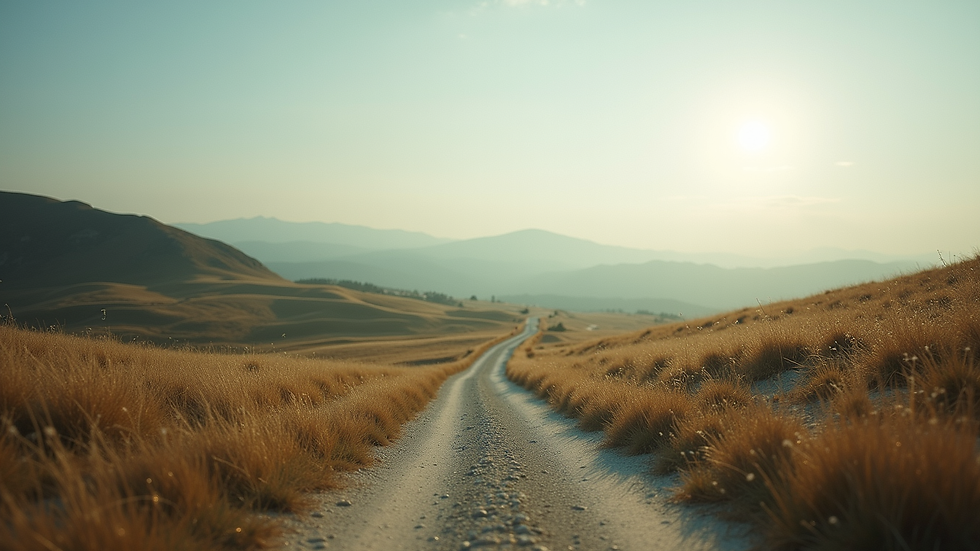 Eye-level view of a serene landscape with a winding path