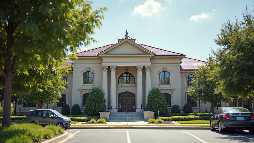 Eye-level view of a local government building where property taxes are paid