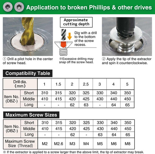 DBZ-401 Socket Screw Extractor Set - 65mm Bits - | ENGINEER INC