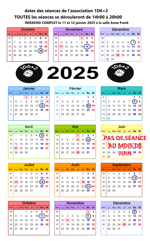 les séances prévues en 2025