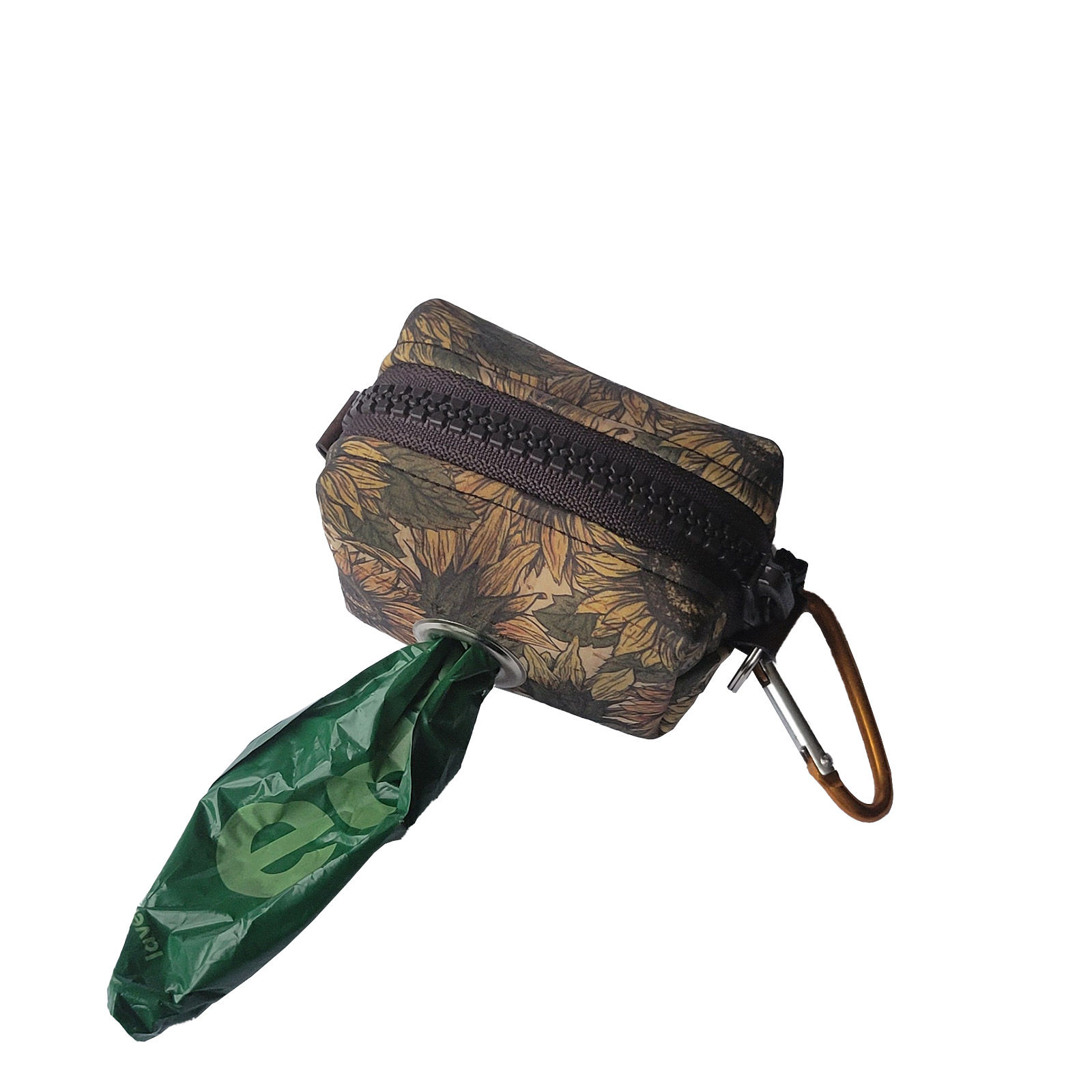 Dog Poop Bag Dispenser - Sunflower Print Cork Fabric- Eco Friendly and Vegan