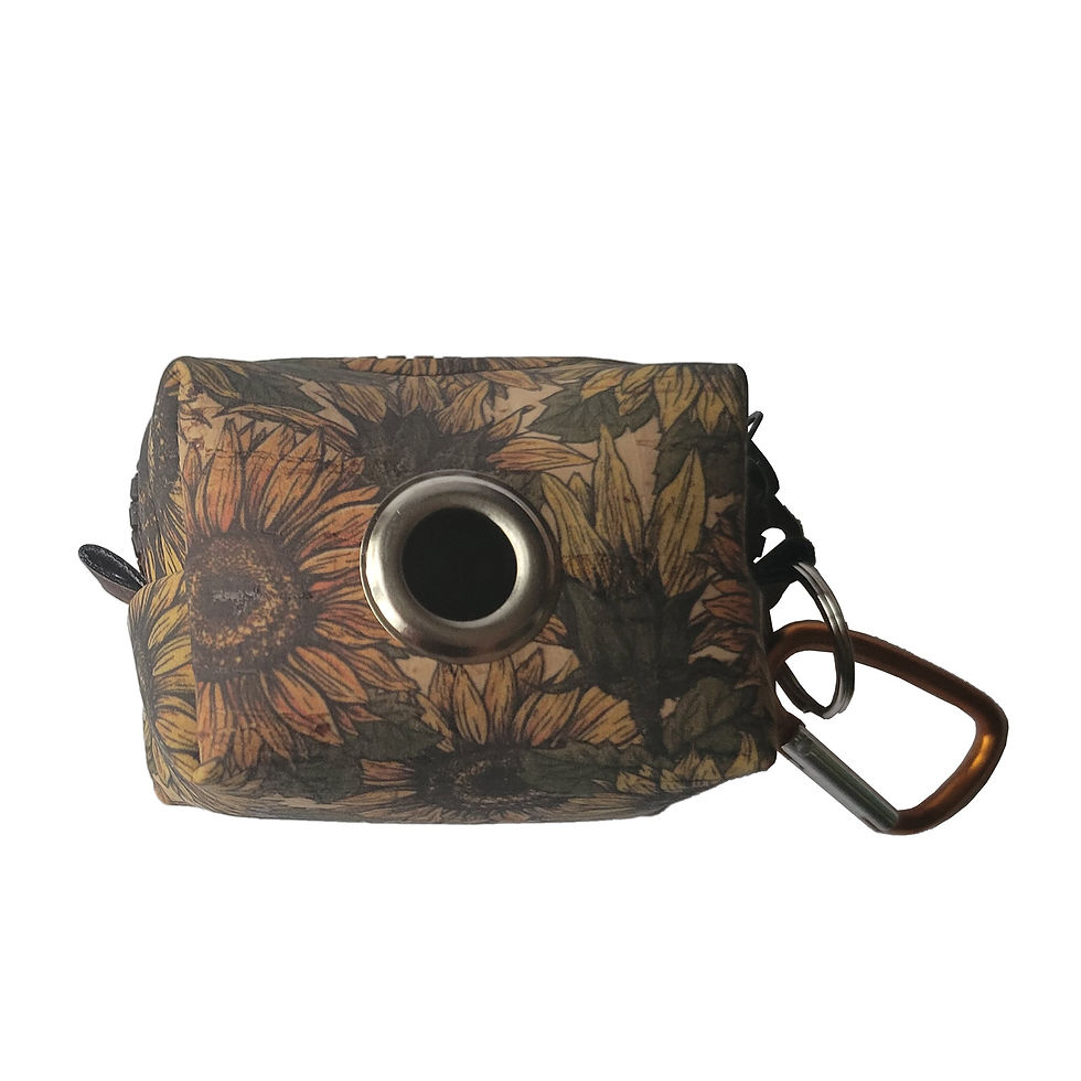 Thumbnail: Dog Poop Bag Dispenser - Sunflower Print Cork Fabric- Eco Friendly and Vegan