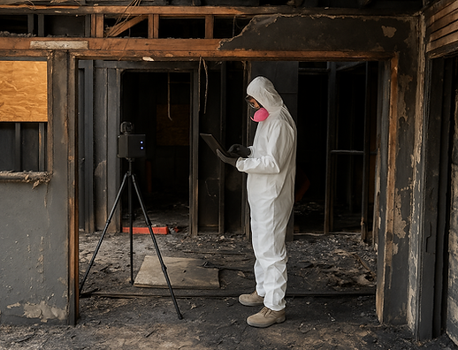 Fire remediation in residential basement wall