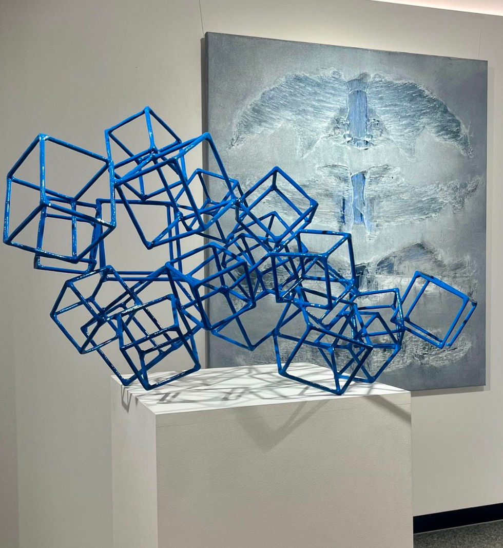 Random jumble of cubes painted bright blue