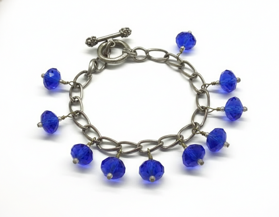 Miniatura: Pulsera de Cadena con Abalorios Facetados Azul Profundo