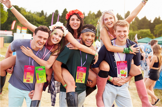 three young couples celebrating at festival with Sipperz