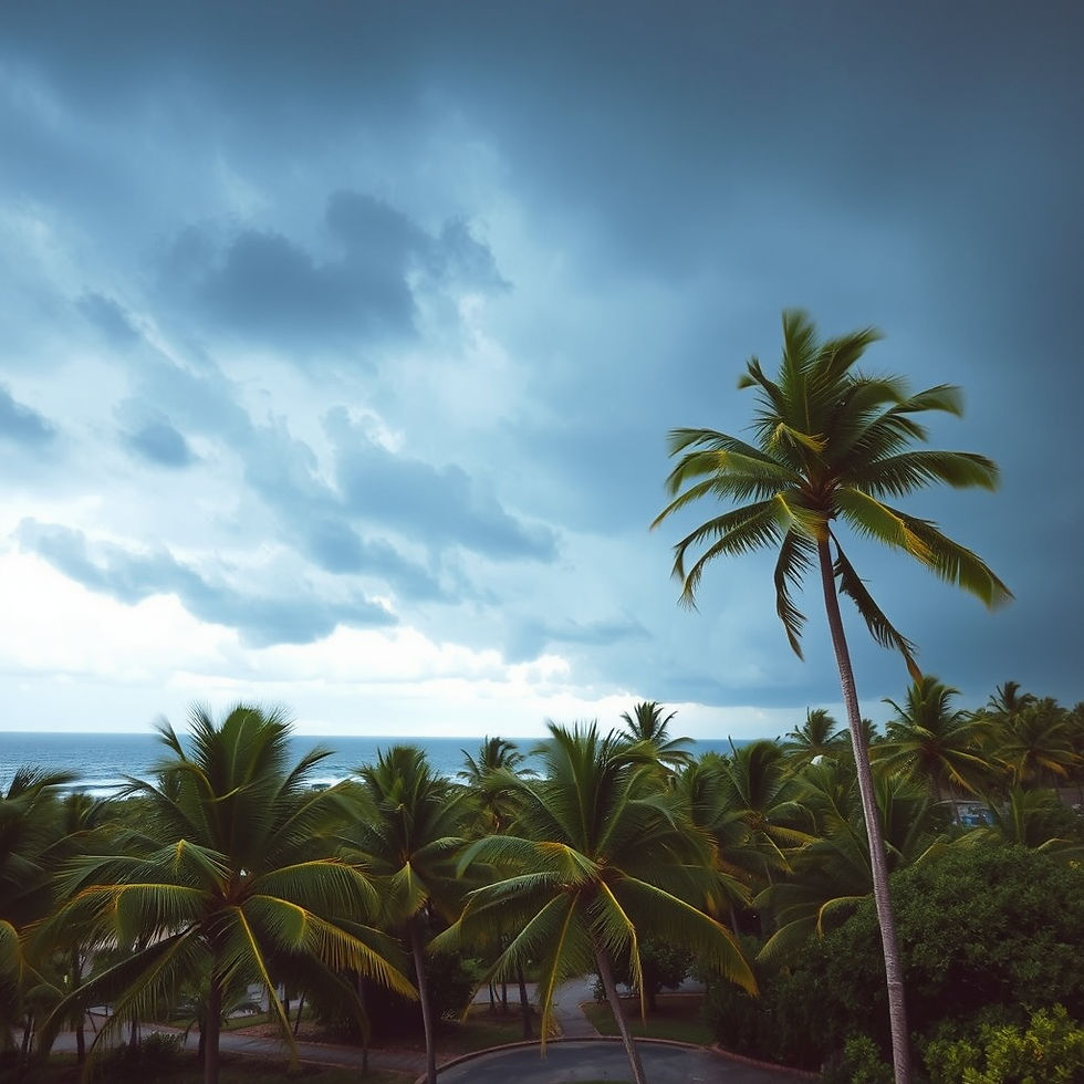 A storm blowing palm trees