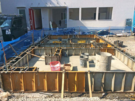 GION HOUSE川口栄町A号棟、基礎立上枠入れ完了。型枠設置状況確認、アンカーボルト位置・全数確認・埋入深さ等確認済！(2019/02/23)