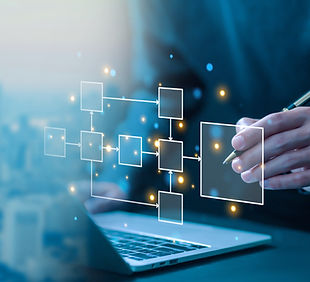 model work structure digital, Design workflow automation with flowcharts on a computer lap