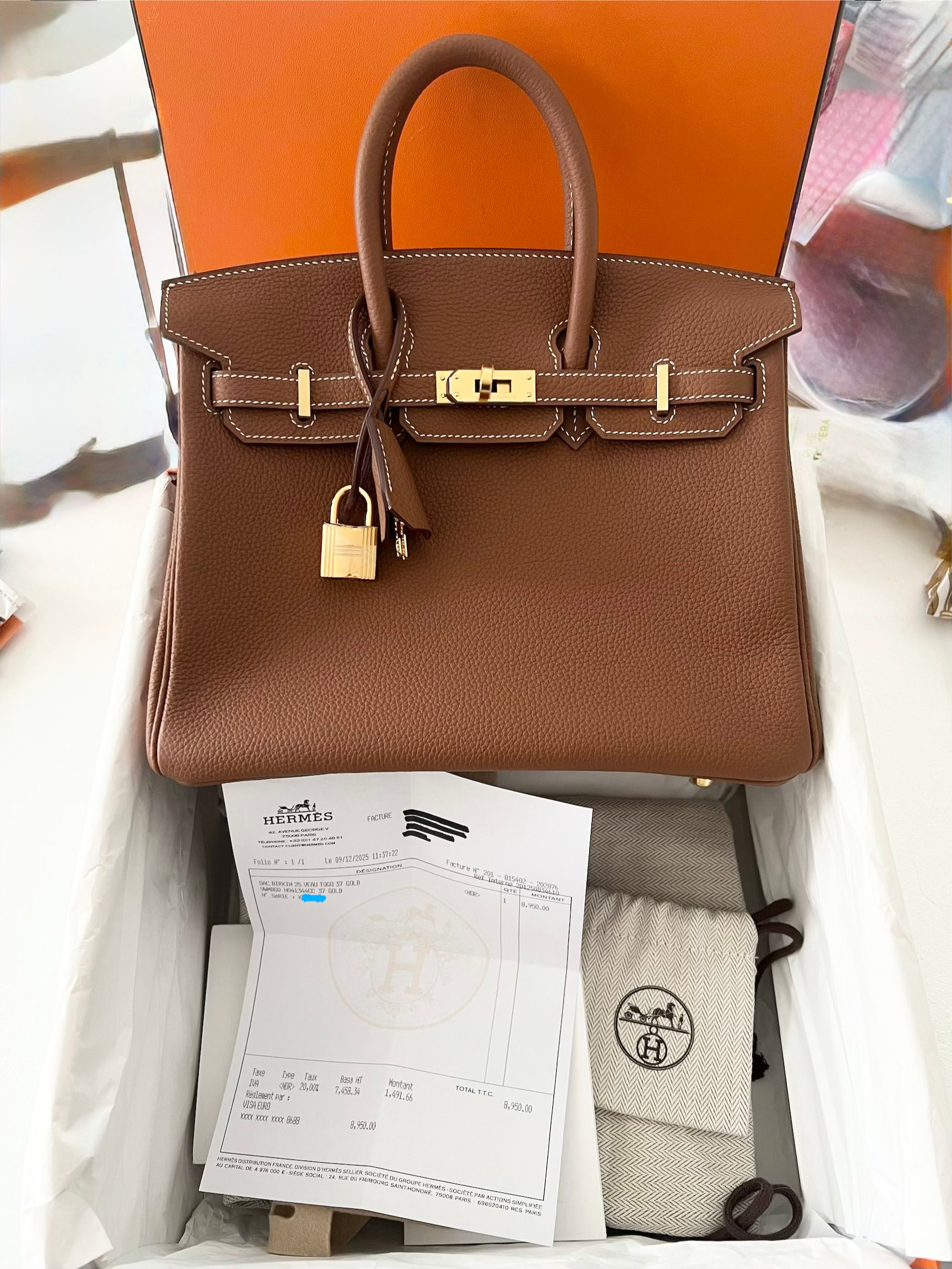 Hermes Birkin 25 Togo Gold GHW brand new
