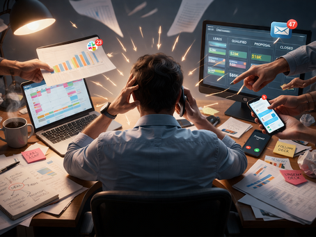 A founder of a company is overwhelmed because they're trying to grow their company but aren't realizing that they're the problem to unlocking growth; getting out of the way as a founder and implementing sales systems and tools for growth success.