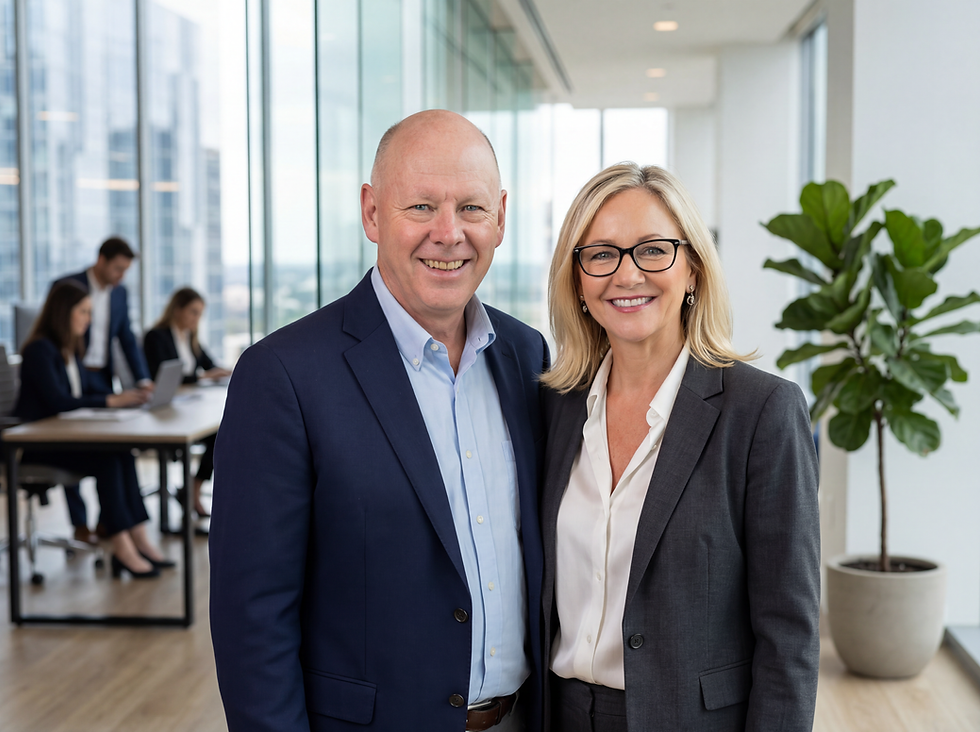 Firefly_Gemini Flash_create a photo of these two people together in a business style pictu