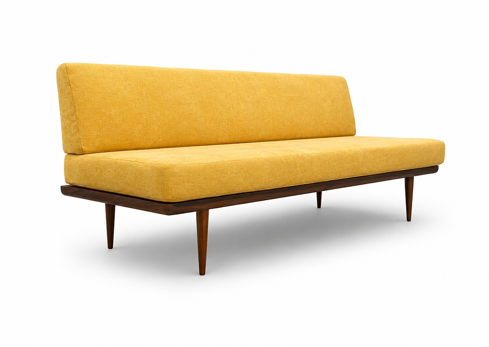 Thumbnail: Mid Century Danish Teak Daybed Sofa in Yellow Velvet