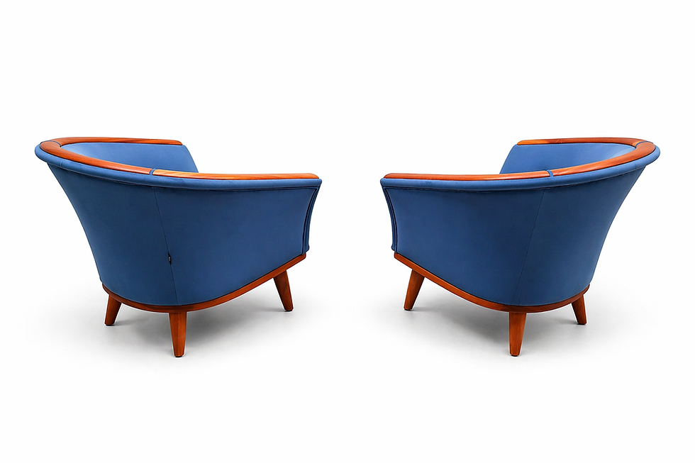 Thumbnail: Mid Century Danish Teak Lounge Chairs, 1950s – Blue Velvet
