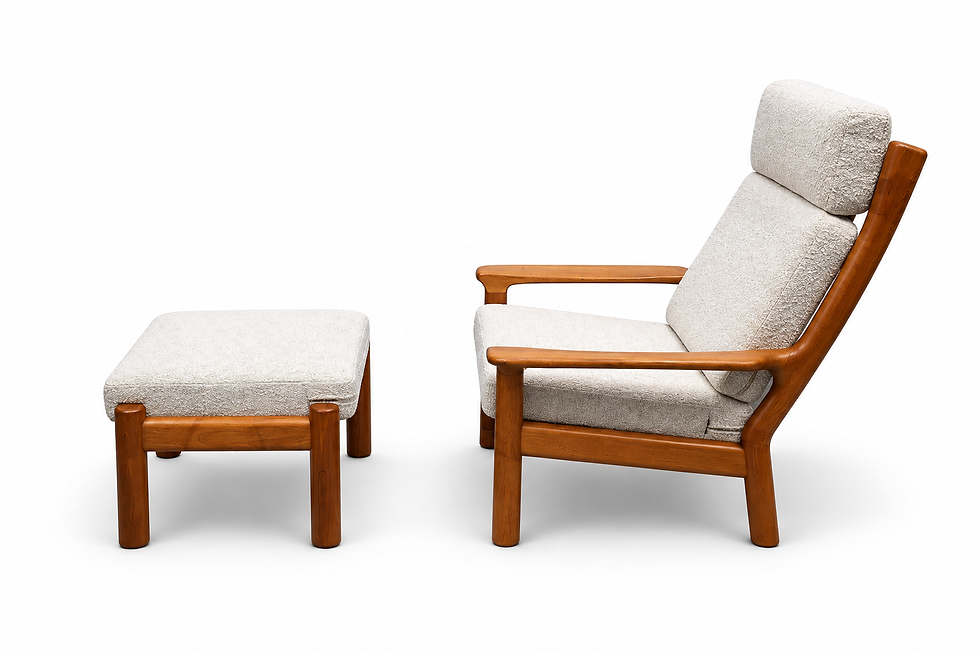 Thumbnail: Juul Kristensen Teak Armchair with Footstool, Denmark, 1960s