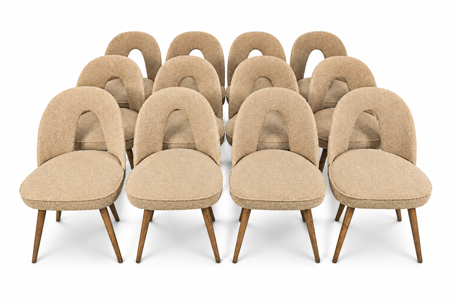 Antonin Suman Dining Chairs in Beige Boucle, 1960s – Set of 12