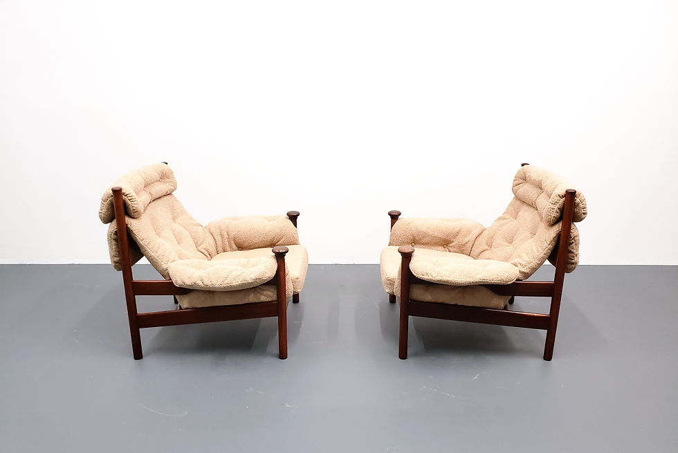 Thumbnail: Guy Rogers Santa Fe Teak Lounge Armchairs in Beige Boucle
