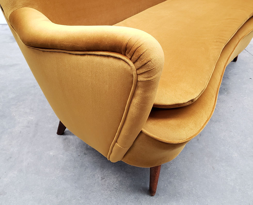 Thumbnail: Mid Century Cocktail Sofa in Goldenrod Velvet, 1960's LOFTME