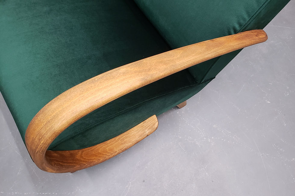 Thumbnail: RESERVED - 1930 Jindrich Halabala Bentwood Armchair in Luxury Green Velvet