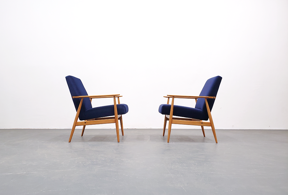 1960 Henryk Lis Mid Century Armchair in Navy Blue Velvet