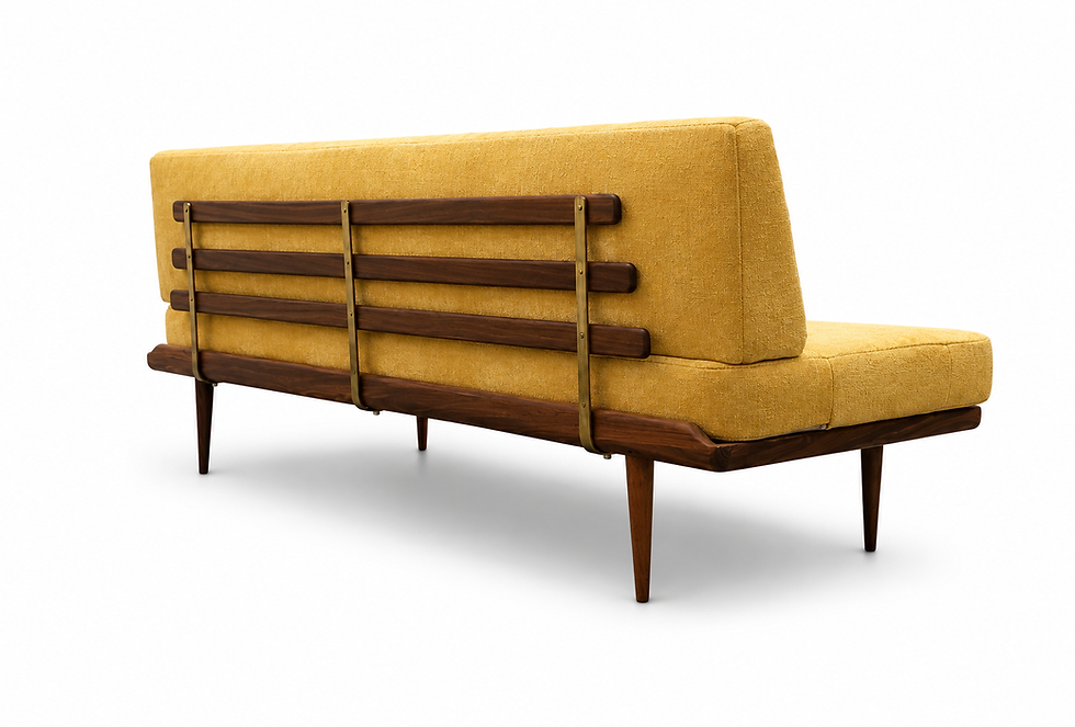 Thumbnail: Mid Century Danish Teak Daybed Sofa in Yellow Velvet
