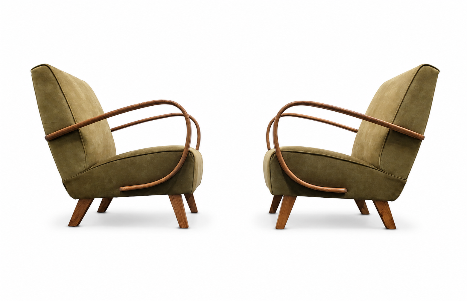 1930 Jindrich Halabala Bentwood Armchair in Forest Green Velvet