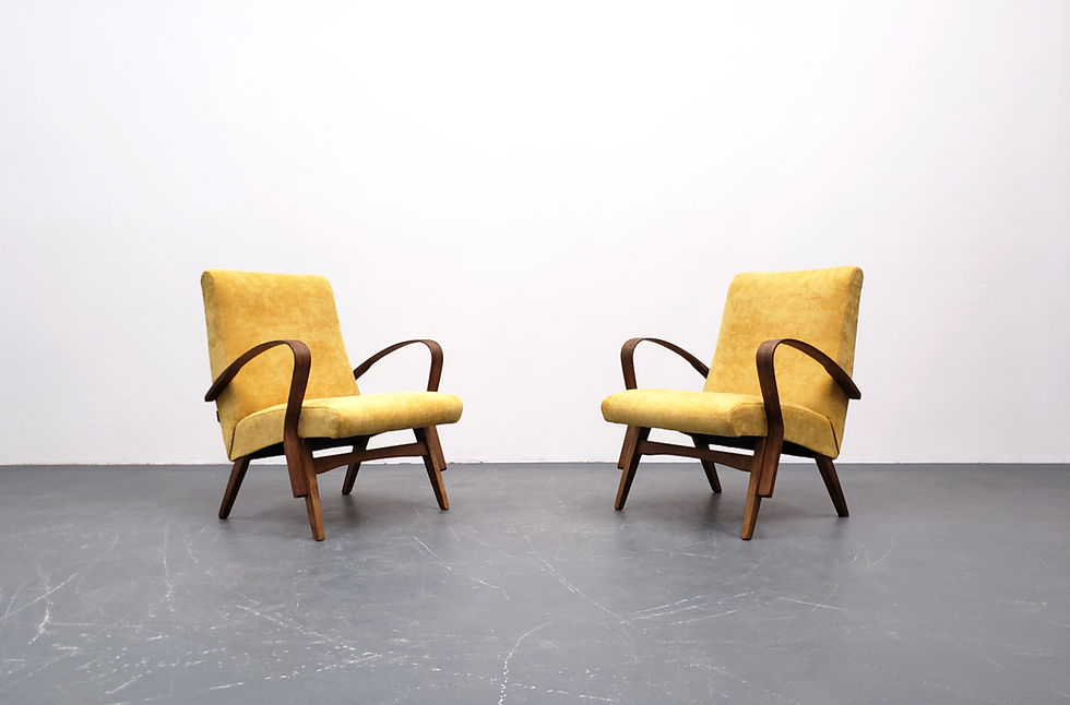 1960 Frantisek Jirak Bentwood Armchair in Yellow Velvet