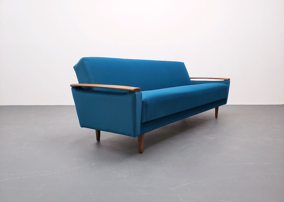 Thumbnail: Mid Century Danish Sofa Bed in Teal Velvet