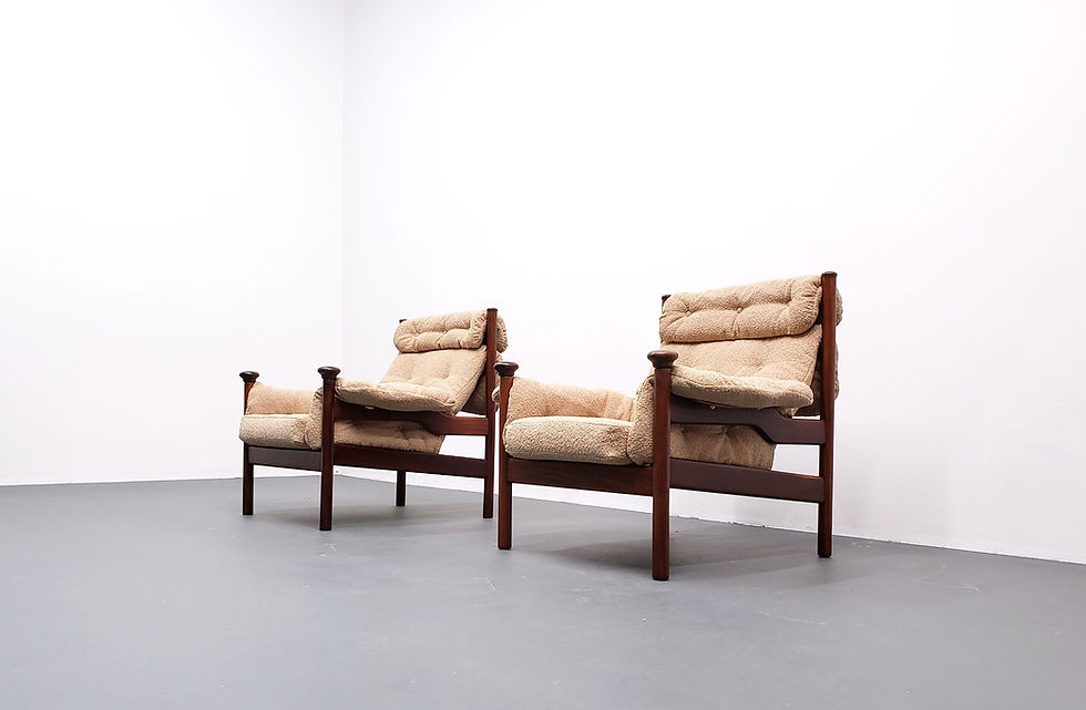 Thumbnail: Guy Rogers Santa Fe Teak Lounge Armchairs in Beige Boucle