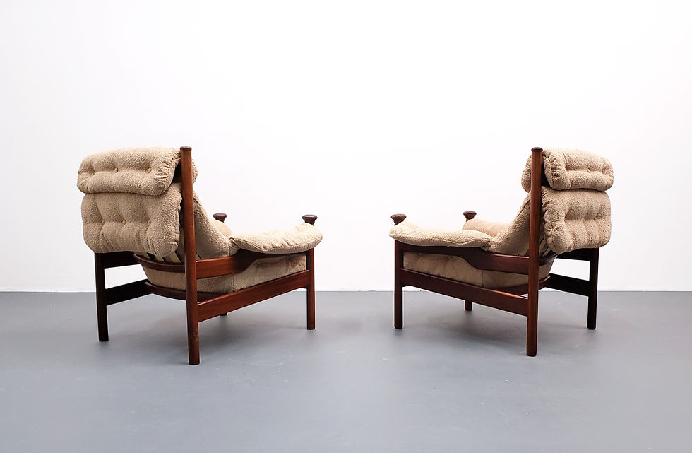 Thumbnail: Guy Rogers Santa Fe Teak Lounge Armchairs in Beige Boucle