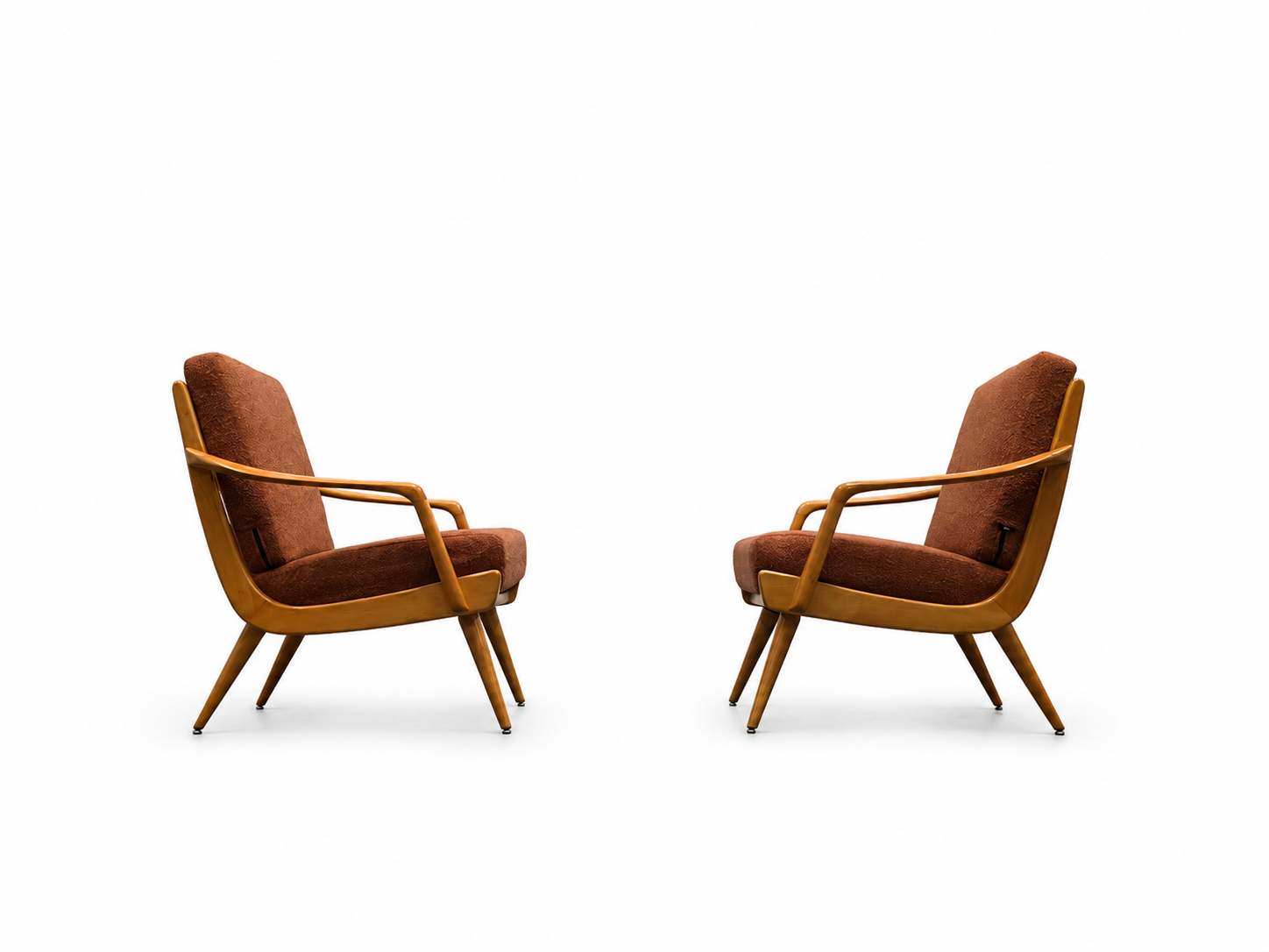 German Mid Century Lounge Chairs in Rusty Brown Boucle, 1960s
