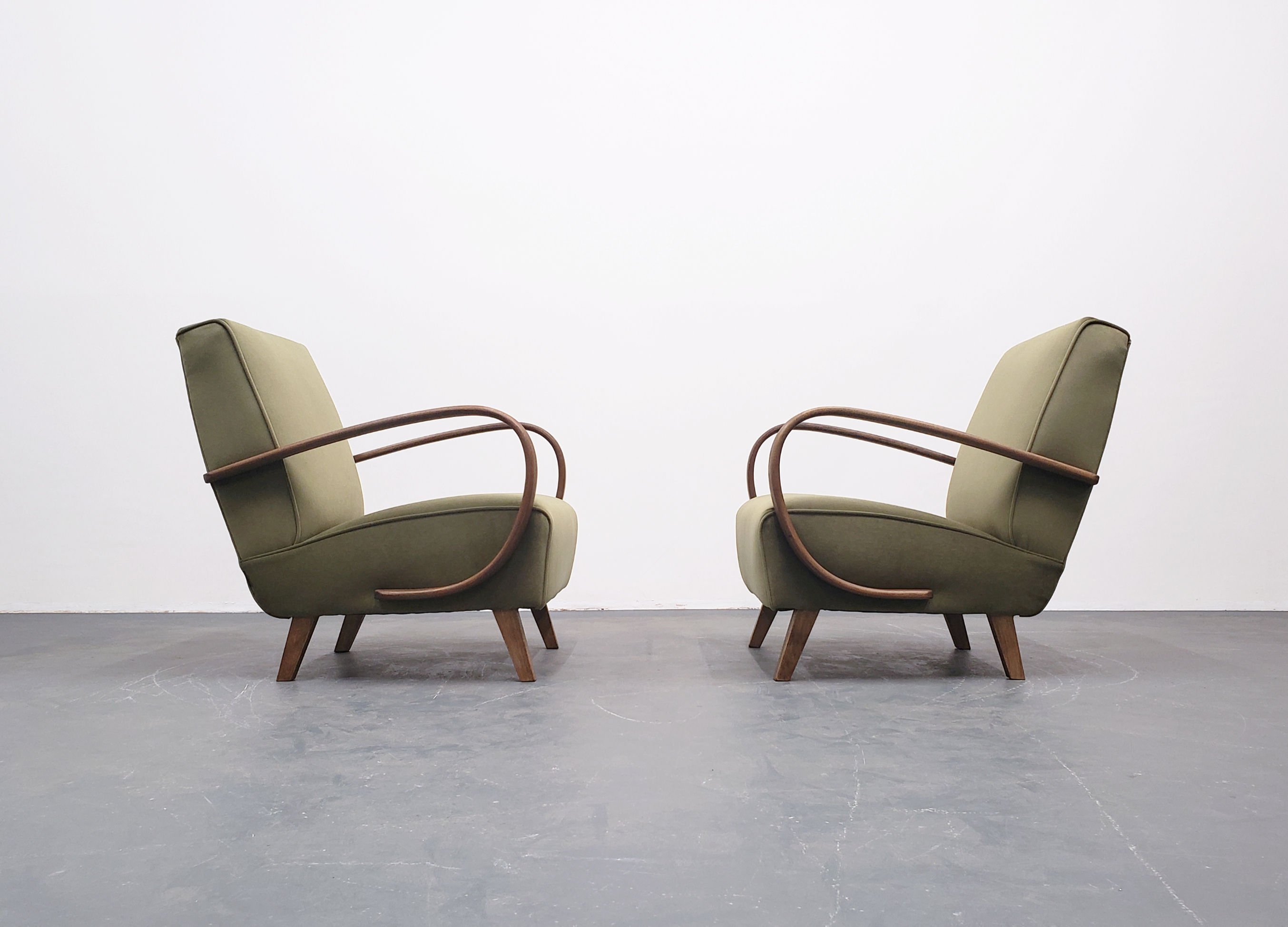 1930 Jindrich Halabala Bentwood Armchair in Pale Green Velvet