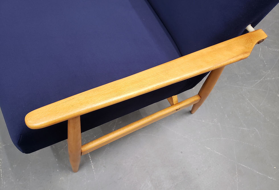 1960 Henryk Lis Mid Century Armchair in Navy Blue Velvet