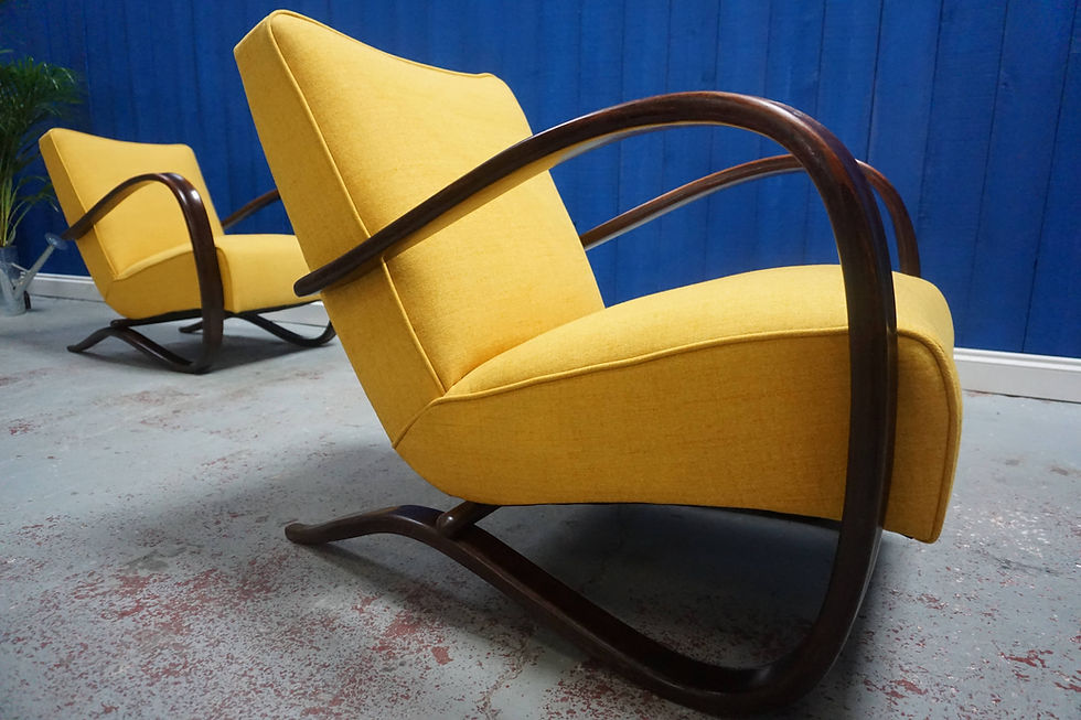 Thumbnail: Jindrich Halabala H - 269 Bentwood Armchairs in Yellow, Thonet 1930, Set of 2