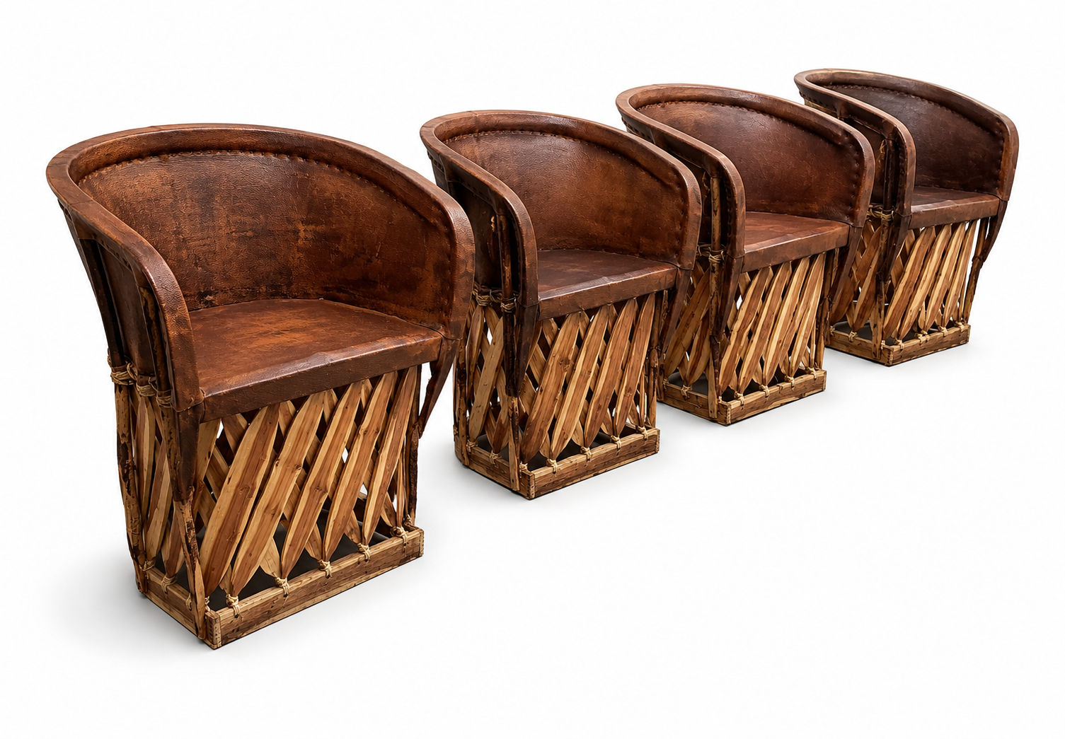 Set of Four - Mexican Equipale Wood and Leather Chairs by Wim Rietveld