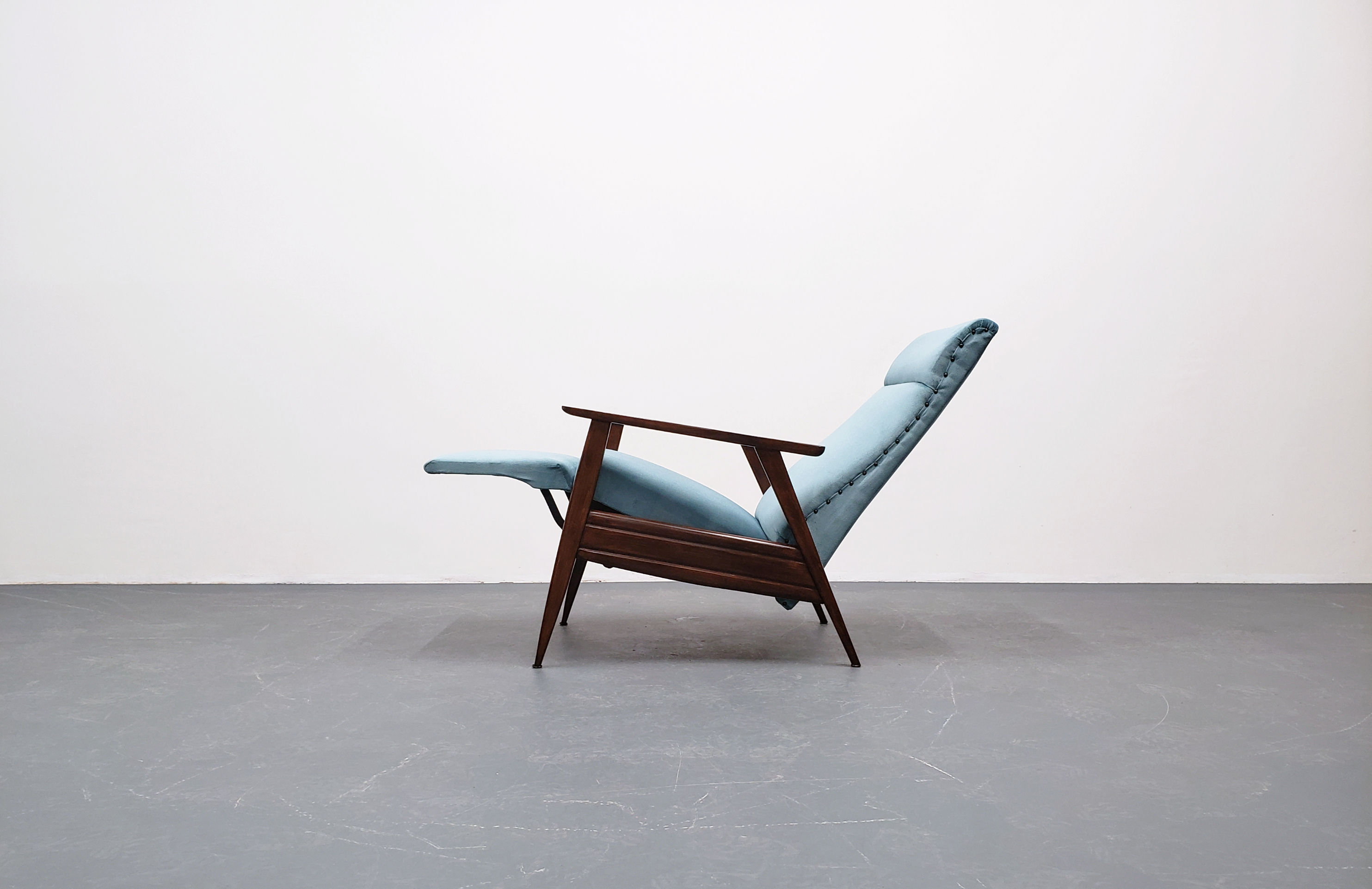 1960's Mid Century Danish Recliner Armchair in Light Blue Velvet