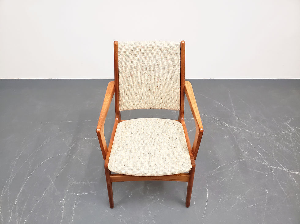 Thumbnail: Mid Century Teak Desk Chair – Neutral Wool Upholstery, 1960s