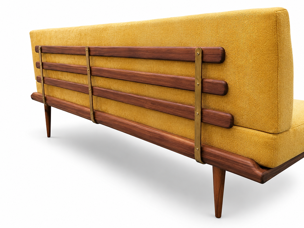 Thumbnail: Mid Century Danish Teak Daybed Sofa in Yellow Velvet