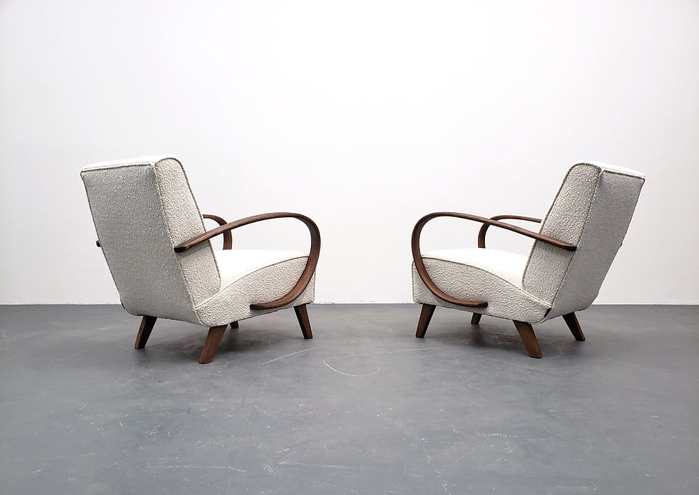 Thumbnail: 1930 Jindrich Halabala Bentwood Armchair in Ivory Premium Boucle