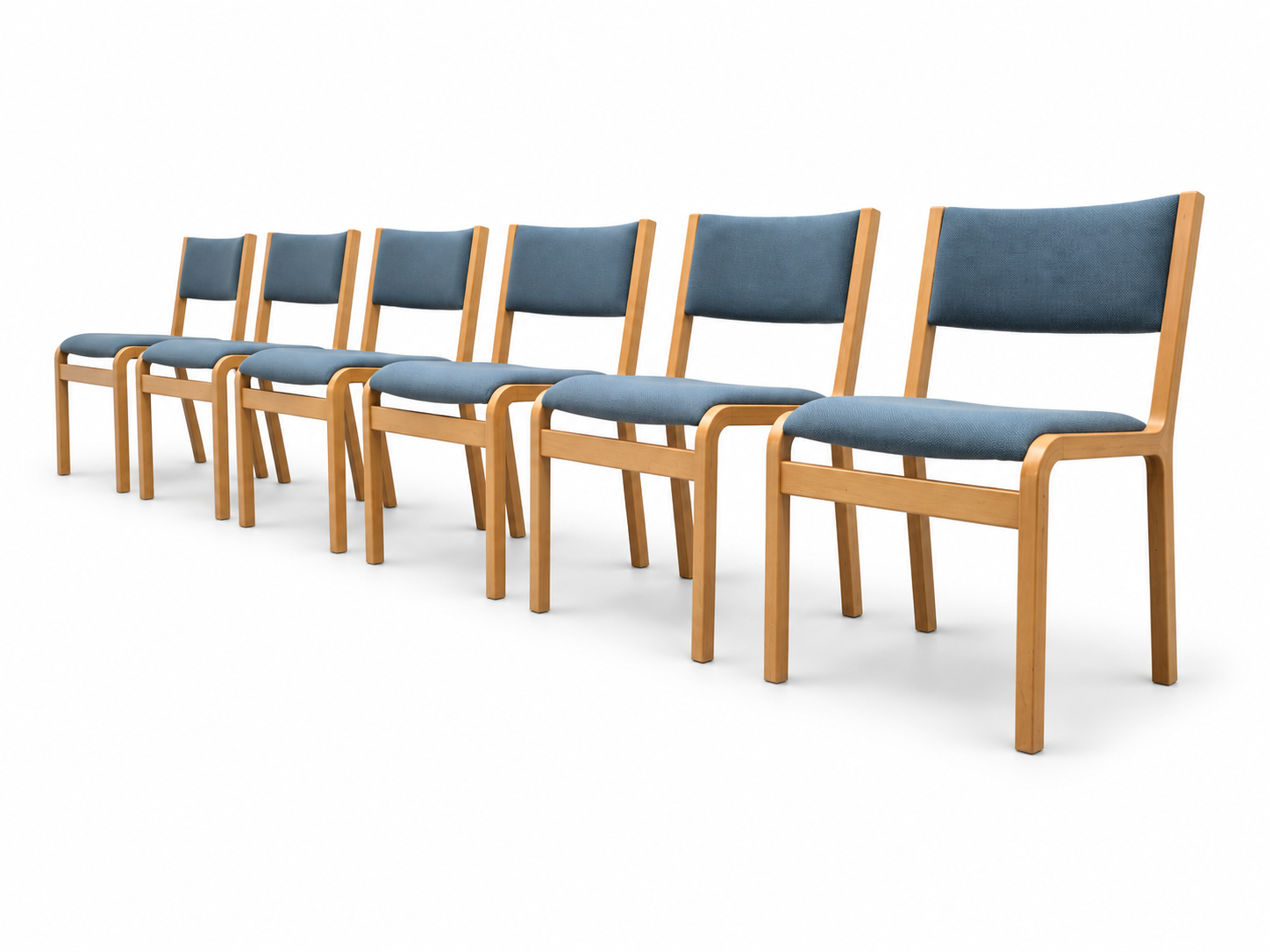 Set of Six 1970s Dining Chairs in Blue Wool