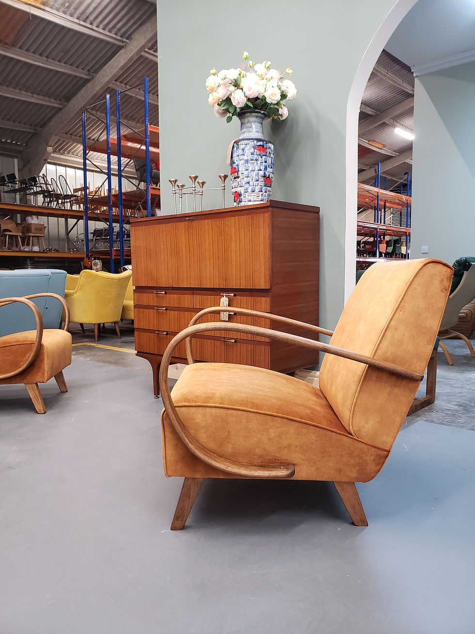 Thumbnail: 1930 Jindrich Halabala Bentwood Armchair in Rust Brown Velvet