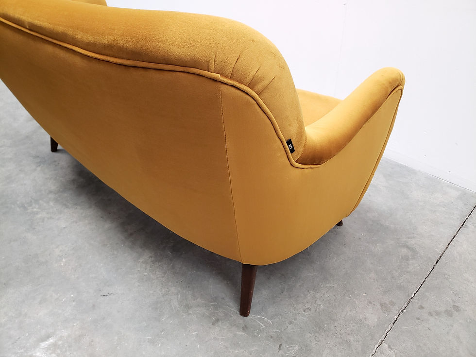 Thumbnail: Mid Century Cocktail Sofa in Goldenrod Velvet, 1960's LOFTME