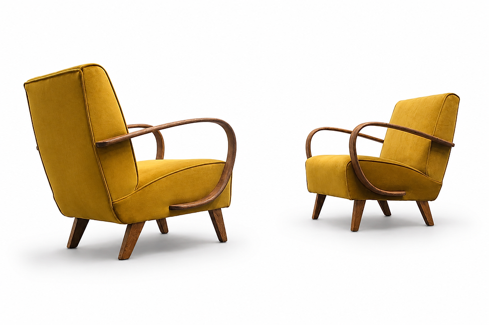 Thumbnail: 1930 Jindrich Halabala Bentwood Armchair in Goldenrod Velvet