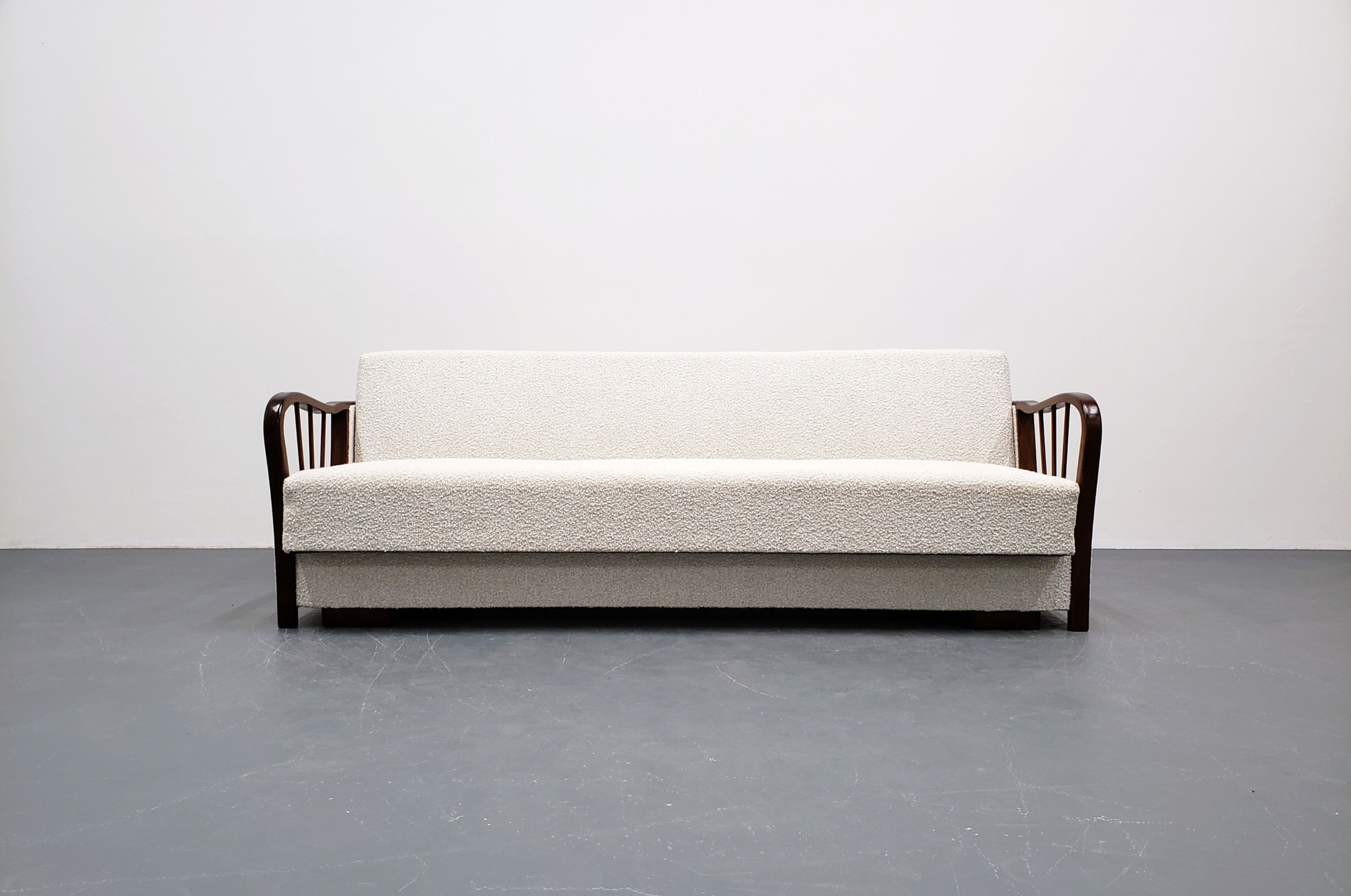 1950 Mid Century Sofa Bed in Premium Ivory Boucle